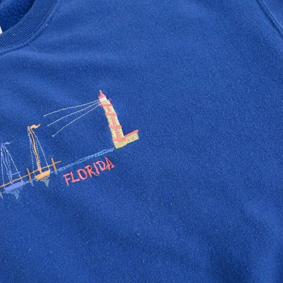 Vintage Jerzees Blue Florida Sailing  Crewneck Sweater Coastal Boating L - Picture 9 of 12